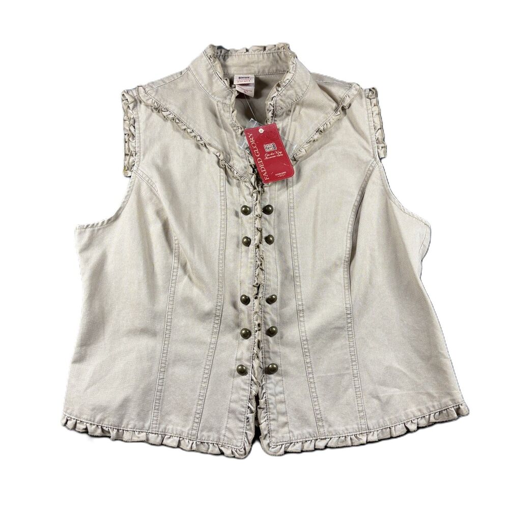 Faded Glory Women Vintage Y2K Band Vest NEW Steampunk Ruffle Tan Size 18 Q172